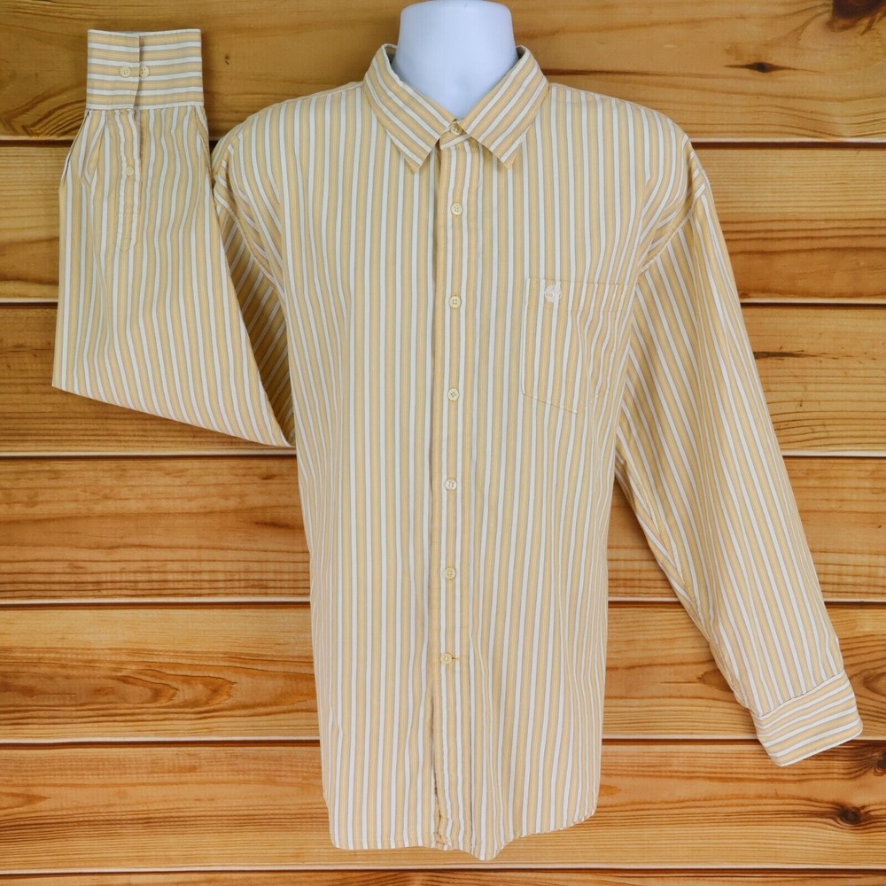 Timberland Dress Shirt Mens Size XXL Yellow White Stripes Cotton Long Sleeve